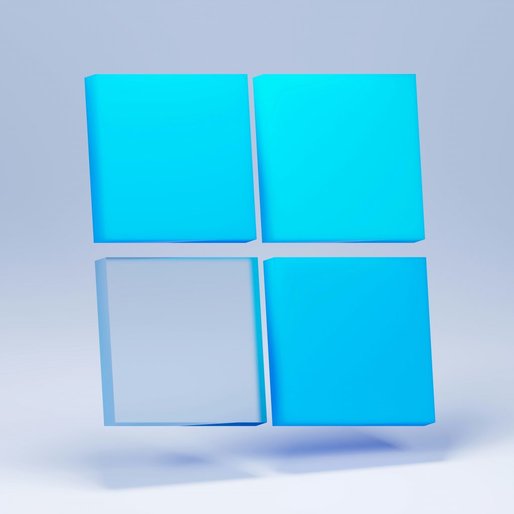 3D Windows-Logo in Blau – Symbolbild für Windows 11 Migration mit PRAGMAT IT in Bayern
